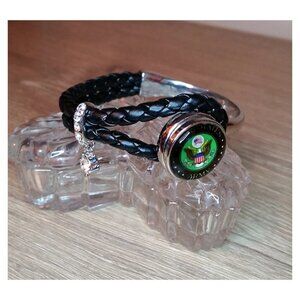 𝅺US Army military removable interchangeable button clip bracelet black  w charm